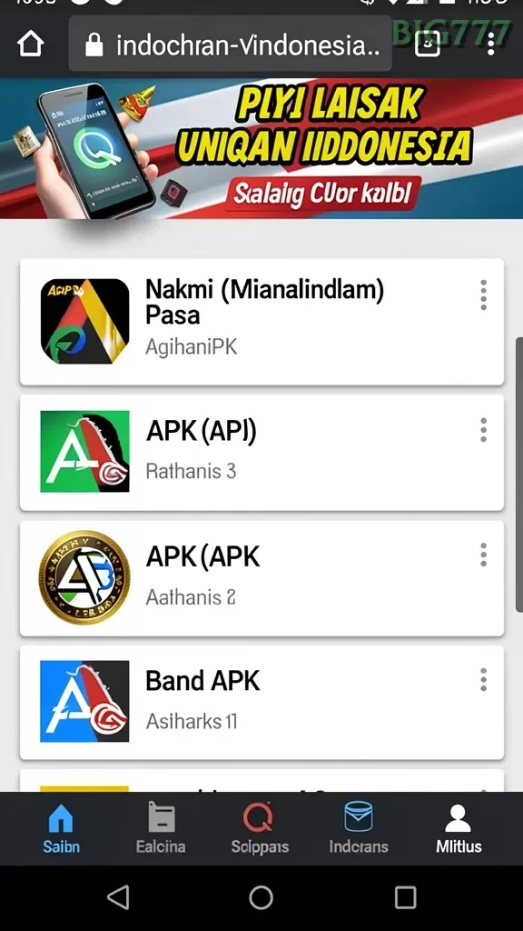 Cuplikan layar CINEMA77 — menu navigasi